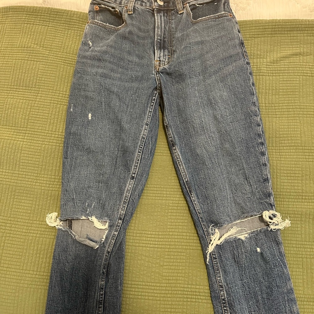 Abercrombie & Fitch Blue Straight Jeans with Distressed Details
